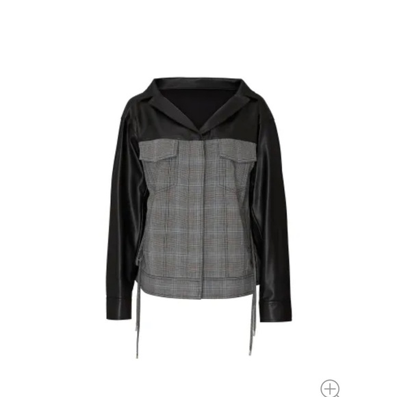 Adeam size medium Glen check and leather jacket blazer. No callouts - Picture 2 of 10